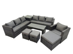 Fimous Garden Rattan Outdoor Furniture Set 10 Seater Patio Corner Sofa Oblong Coffee Table With 3 Stool Side Table Dark Grey - thumbnail 2