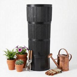 Star Supplies 150L Large Oak Wood Premium Water Butt Complete With Stand, Tap, Rain Diverter & Lid (Black)