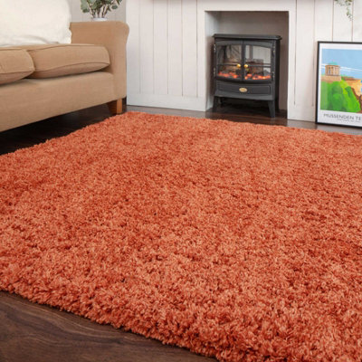 Loomed Orange Terracotta Thick Soft Shaggy Area Rug 160X230Cm - image 1