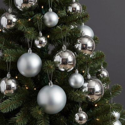 Decoris 30 Silver Christmas Baubles Round 4Cm 5Cm 6Cm Matt And Gloss Finish - image 1