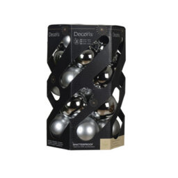 Decoris 30 Silver Christmas Baubles Round 4Cm 5Cm 6Cm Matt And Gloss Finish - thumbnail 2