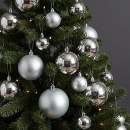 Decoris 30 Silver Christmas Baubles Round 4Cm 5Cm 6Cm Matt And Gloss Finish