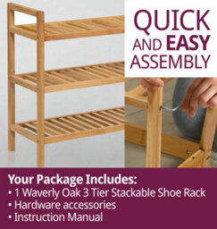 Hallowood Furniture Waverly Oak 3 Tier Stackable Shoe Rack - thumbnail 7