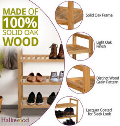 Hallowood Furniture Waverly Oak 3 Tier Stackable Shoe Rack - thumbnail 4