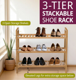 Hallowood Furniture Waverly Oak 3 Tier Stackable Shoe Rack - thumbnail 5