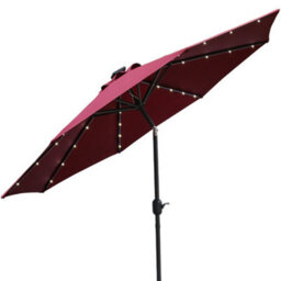 Rinse Bathrooms Wine Garden Parasol With Solar Powered Lights With Tilt And Crank Handle Outdoor Patio Umbrella Mechanism 2.7M - thumbnail 2