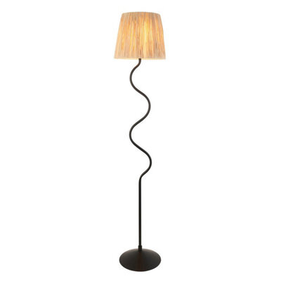Luminosa Lighting Luminosa Wriggle Floor Lamp With Tapered Shade Matt Black, Natural Raffia, 1X E27 - image 1