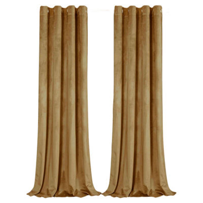 Happy Homewares Ochre Mustard Velvet Darkening Eyelet Curtain Pair - 46X63 Inch Drop - image 1