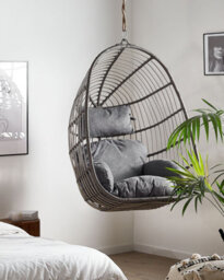 Beliani Hanging Chair Casoli Pe Rattan Grey - thumbnail 2