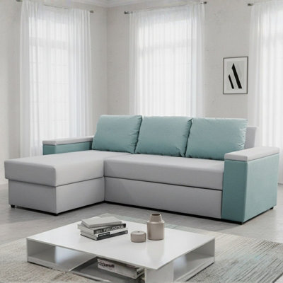 Universal Corner Sofa Bed Heros With Storage Light Grey And Turquoise - image 1