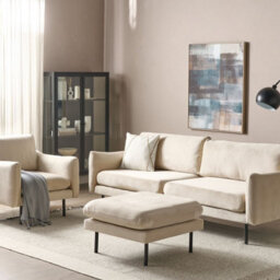 Beliani 3-Piece Sofa Set, Beige Velvet, Black Legs, L220 X D85 X H85Cm - thumbnail 1