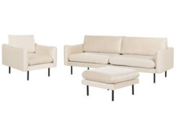Beliani 3-Piece Sofa Set, Beige Velvet, Black Legs, L220 X D85 X H85Cm - thumbnail 3