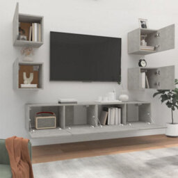 Berkfield Classic 6 Piece Tv Cabinet Set Concrete Grey Engineered Wood - thumbnail 3