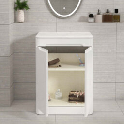 Royal Bathrooms Venice 600mm Gloss White Freestanding Bathroom Countertop Vanity Unit 2 Door With Milan Black Basin - thumbnail 5