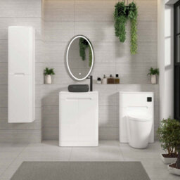 Royal Bathrooms Venice 600mm Gloss White Freestanding Bathroom Countertop Vanity Unit 2 Door With Milan Black Basin - thumbnail 4