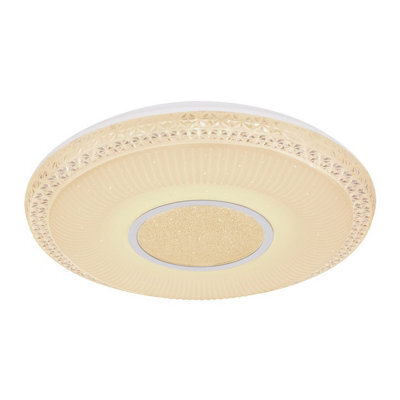 Luminosa Lighting Luminosa Klemens Patterned Glass Flush Ceiling Light White 1X Rgb Led Dimmable 3000-6000K Remote Control - image 1