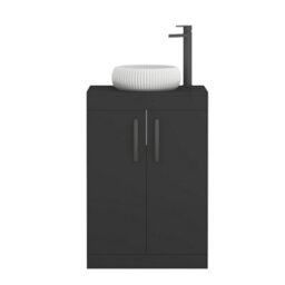 Royal Bathrooms Turin 600mm Freestanding Bathroom Vanity Unit With Sink 2 Door Matt Black & Milan Countertop Basin - thumbnail 5