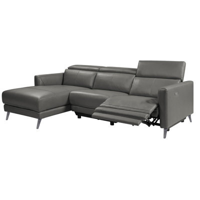 Valencia Andria Modern Top Grain Leather Reclining Sectional Three Seats With Left Hand Chaise Sofa Grey - image 1