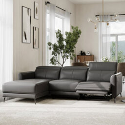 Valencia Andria Modern Top Grain Leather Reclining Sectional Three Seats With Left Hand Chaise Sofa Grey - thumbnail 2