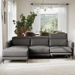 Valencia Andria Modern Top Grain Leather Reclining Sectional Three Seats With Left Hand Chaise Sofa Grey - thumbnail 4