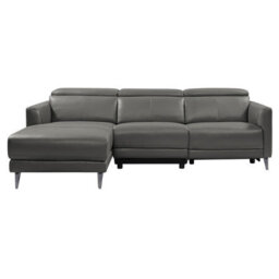 Valencia Andria Modern Top Grain Leather Reclining Sectional Three Seats With Left Hand Chaise Sofa Grey - thumbnail 6