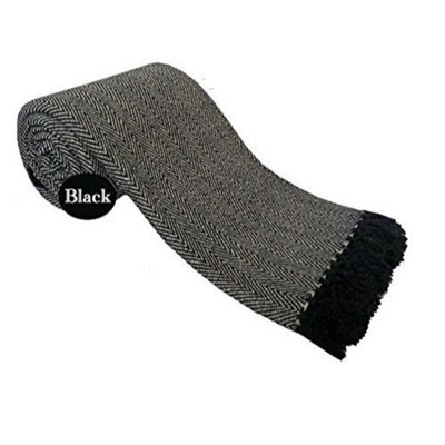 "Cotton Herringbone Throw Black Large 90"" X  100"" (228 X 254Cm)"