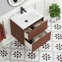 Royal Bathrooms Elmore 600mm Traditional Wall Hung 2 Drawer Bathroom Vanity Unit With Matt Stone Basin Sink - Terracotta Clay - thumbnail 5