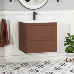 Royal Bathrooms Elmore 600mm Traditional Wall Hung 2 Drawer Bathroom Vanity Unit With Matt Stone Basin Sink - Terracotta Clay