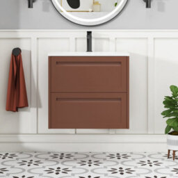 Royal Bathrooms Elmore 600mm Traditional Wall Hung 2 Drawer Bathroom Vanity Unit With Matt Stone Basin Sink - Terracotta Clay - thumbnail 3