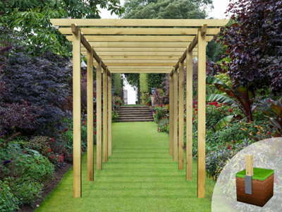 Edecks Village Walkway Wooden Garden Pergola (W 2400mm X D 7200mm) With Bolt Down Anchors (2.1M) - image 1