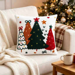 Amorly Embroidery Throw Pillow Cover, 45X45Cm Christmas Decorative Cushion Cover For Sofa Couch, No Pillow Insert - thumbnail 4