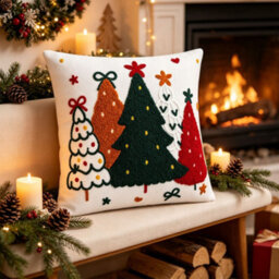 Amorly Embroidery Throw Pillow Cover, 45X45Cm Christmas Decorative Cushion Cover For Sofa Couch, No Pillow Insert - thumbnail 3