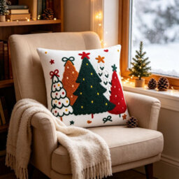 Amorly Embroidery Throw Pillow Cover, 45X45Cm Christmas Decorative Cushion Cover For Sofa Couch, No Pillow Insert - thumbnail 6