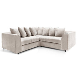 Furnishings For Less UK Ferguson Cream 5 Seater Fabric Corner Sofa L Shaped Jumbo Cord - Scatter Back