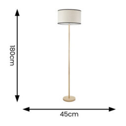 Valuelights Heather Light Wood Stem Floor Lamp With Natural Black Trim Drum Shade And Led Bulb - thumbnail 4
