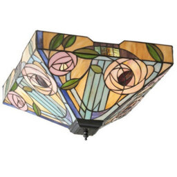 Tiffany Glass Semi Flush Ceiling Light Pink Rose Inverted Square Shade I00062