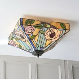 Tiffany Glass Semi Flush Ceiling Light Pink Rose Inverted Square Shade I00062 - thumbnail 5