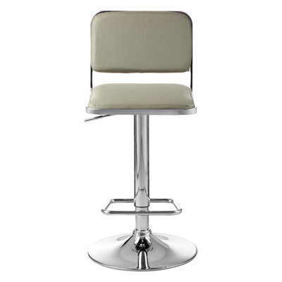 Orsina Light Grey Seat And Chrome Base Bar Stool, Adjustable Height Kitchen Bar Stool, Footrest Swivel Barstool - image 1