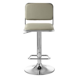 Orsina Light Grey Seat And Chrome Base Bar Stool, Adjustable Height Kitchen Bar Stool, Footrest Swivel Barstool