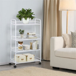 Yaheetech 4-Shelf Rolling Storage Trolley Cart White - thumbnail 1