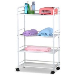 Yaheetech 4-Shelf Rolling Storage Trolley Cart White - thumbnail 2