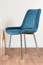 Furniturebox Uk Carson White Marble Effect Square Dining Table & 2 Blue Pesaro Silver Chairs - thumbnail 9