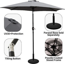 Vivo 2.7M Garden Parasol Round Garden Umbrella Sun Shading With Hand Crank, Tilt Function (Uv 30+) (Grey) - thumbnail 3