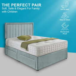 Dining Tables Cairo Matching Headboard Divan Set, 2 Drawer On Same Side With Sprung 1500 Comfort Mattress - Chenille Pale Blue - Double - thumbnail 2