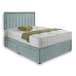 Dining Tables Cairo Matching Headboard Divan Set, 2 Drawer On Same Side With Sprung 1500 Comfort Mattress - Chenille Pale Blue - Double - thumbnail 4