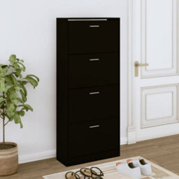 Berkfield Shoe Cabinet Black 63X24X147 Cm Engineered Wood - thumbnail 1