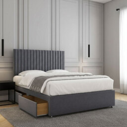 REGIONAL FURNISHINGS Divan Bed Set Steel Plush Velvet Upholstered With 24Inch Headboard 2Drawers Footend & No Mattress In 4Ft 4Ft6 5Ft 6Ft Sizes - thumbnail 2
