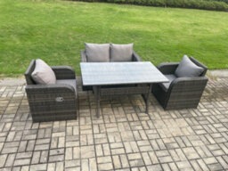 Fimous Rattan Garden Furniture 4 Piece Grey Patio Furniture Set Patio 4 Seater Set Outdoor Rectangular Table And Chairs - thumbnail 2