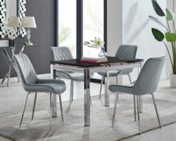 Furniturebox Uk Enna Black Glass Extending Dining Table And 4 Grey Pesaro Silver Leg Chairs - thumbnail 1