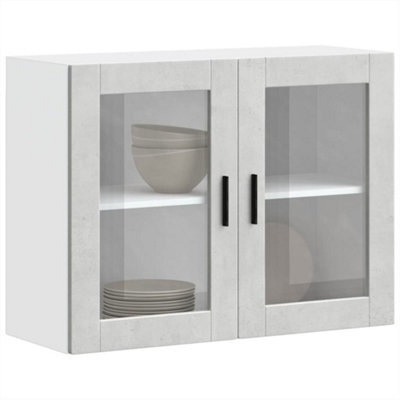 Berkfield Kitchen Wall Cabinet With Glass Door Porto Concrete Grey - image 1